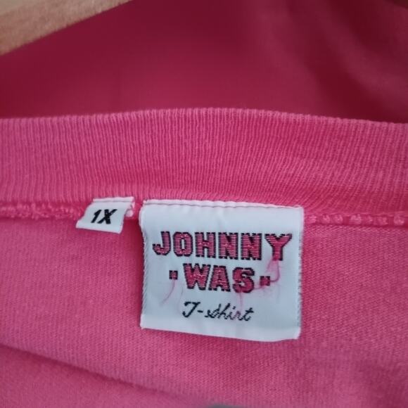 Vintage Johnny Was Embroidered Butterfly Cotton T-Shirt Pink 1X - Picture 5 of 6